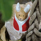 Hand Carved Wooden Reindeer Figurine, Red & Beige Holiday Robe, 8cm - Preful Good