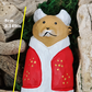 Hand Carved Wooden Reindeer Figurine, Red & Beige Holiday Robe, 8cm - Preful Good