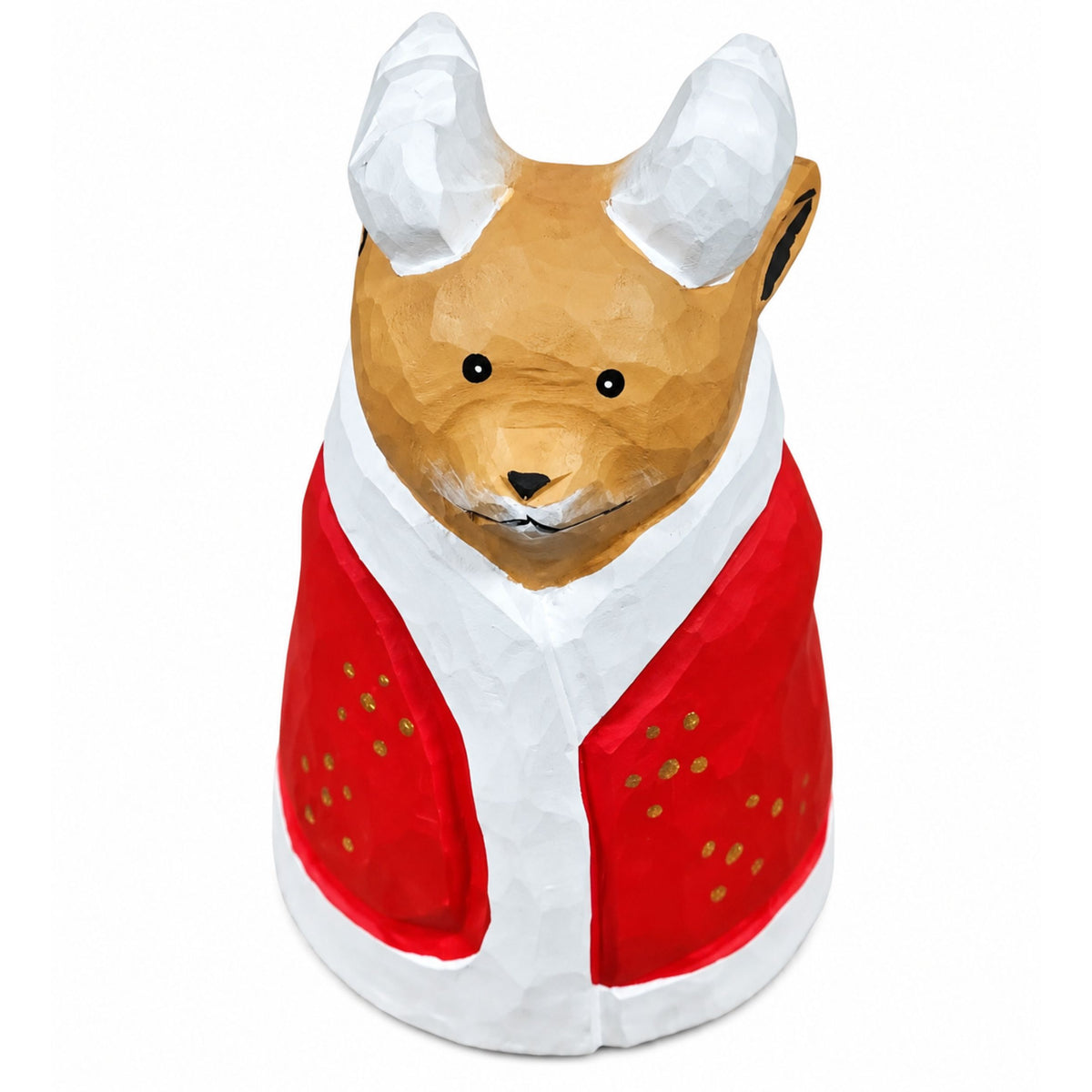 Hand Carved Wooden Reindeer Figurine, Red & Beige Holiday Robe, 8cm - Preful Good